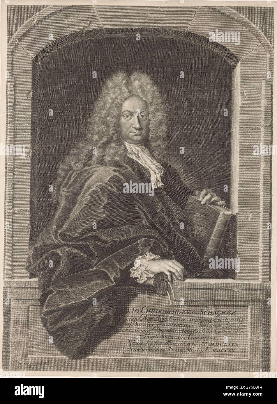 Porträt von Johann Christoph Schacher, Druck, Druckerei: Martin Bernigeroth, Leipzig, 1720 - 1733, Papier, Gravur, Höhe, 411 mm x Breite, 302 mm Stockfoto