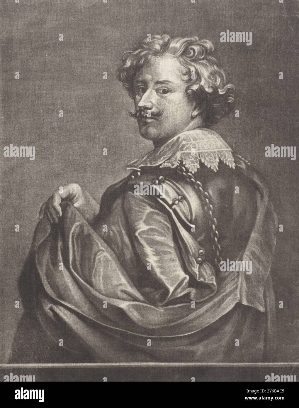 Selbstporträt von Anthony van Dyck, Selbstporträt des flämischen Malers Anthony van Dyck., Druck, Druckerei: Anonym, nach Malerei von Anthony van Dyck, nach Druck von: Lucas Vorsterman (I), 1650 - 1800, Papier, Höhe, 262 mm x Breite, 208 mm Stockfoto