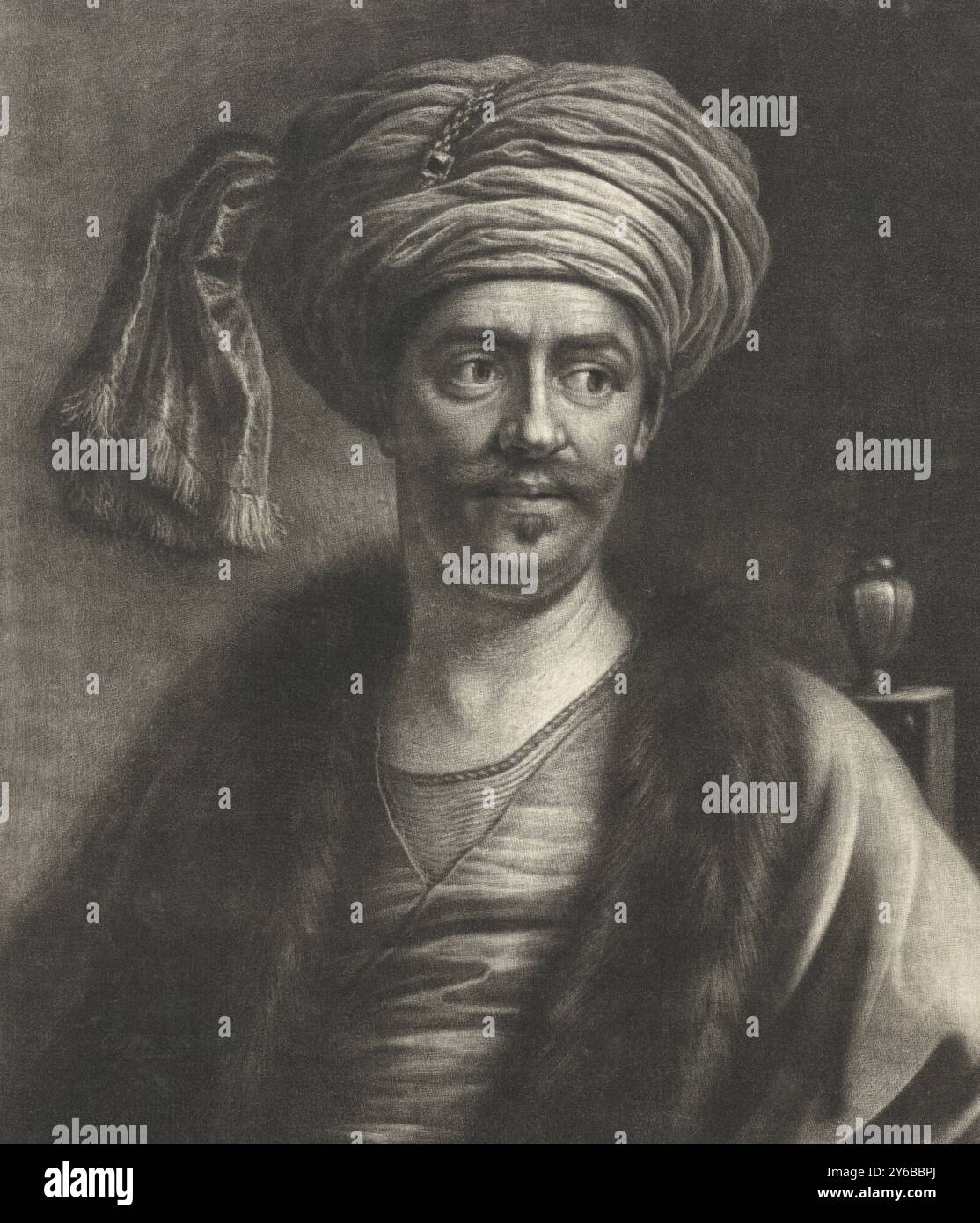 Porträt von Süleyman II., Sultan des Osmanischen Reiches, Druck, Druckerei: Wallerant Vaillant, (auf Objekt erwähnt), nach Malerei von Wallerant Vaillant, (auf Objekt erwähnt), 1658 - 1677, Papier, Höhe, 225 mm x Breite, 183 mm Stockfoto