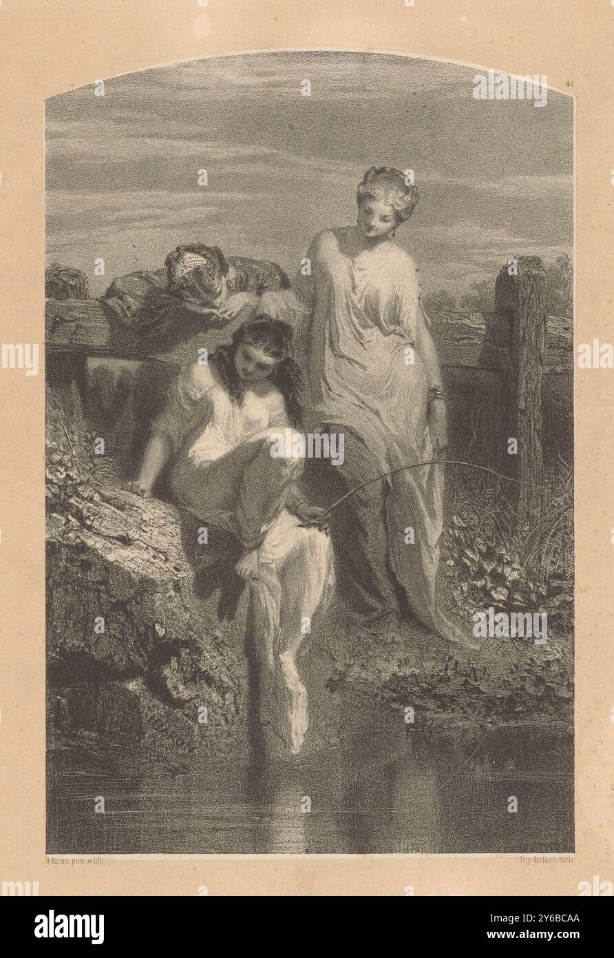 Drei junge Fischerfrauen, Les pêcheuses, antike und zeitgenössische Künstler (Titel der Serie), Les artistes anciens et moderns (Titel der Serie), Druck, Druckerei: Henri Charles Antoine Baron, (Gegenstand genannt), Drucker: Victor Jacques Bertauts, (Gegenstand genannt), Paris, 1850, Papier, Höhe, 440 mm x Breite, 317 mm Stockfoto