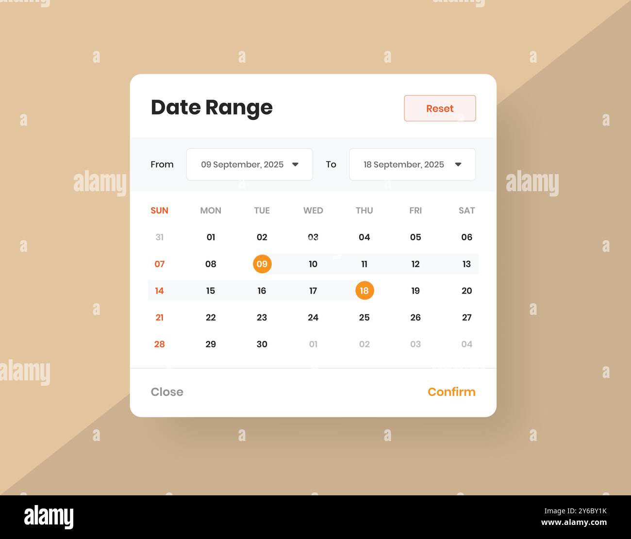 Modernes minimalistisches Web- und mobiles ui-Element für Kalender oder Datumsbereich Stock Vektor