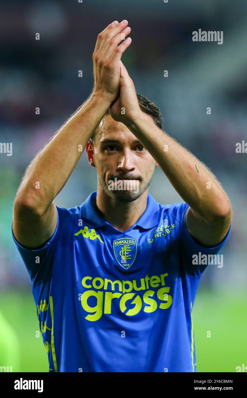 Mattia de Sciglio vom Empoli FC feiert den Sieg nach dem Spiel von Coppa Italia zwischen Turin FC und Empoli FC im Olympia-Stadion Grande Torino Stockfoto