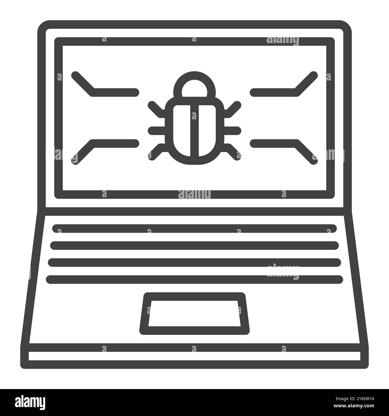 Laptop-Bildschirm mit Computer-Virus-Vektor Internet Security Konzept dünne Linie Symbol oder Design-Element Stock Vektor