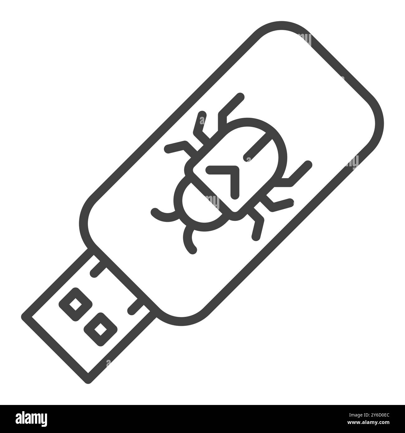 Tragbares USB-Gerät mit Computer-Virus-Vektor Sicherheitskonzept dünne Linie Symbol oder Symbol Stock Vektor