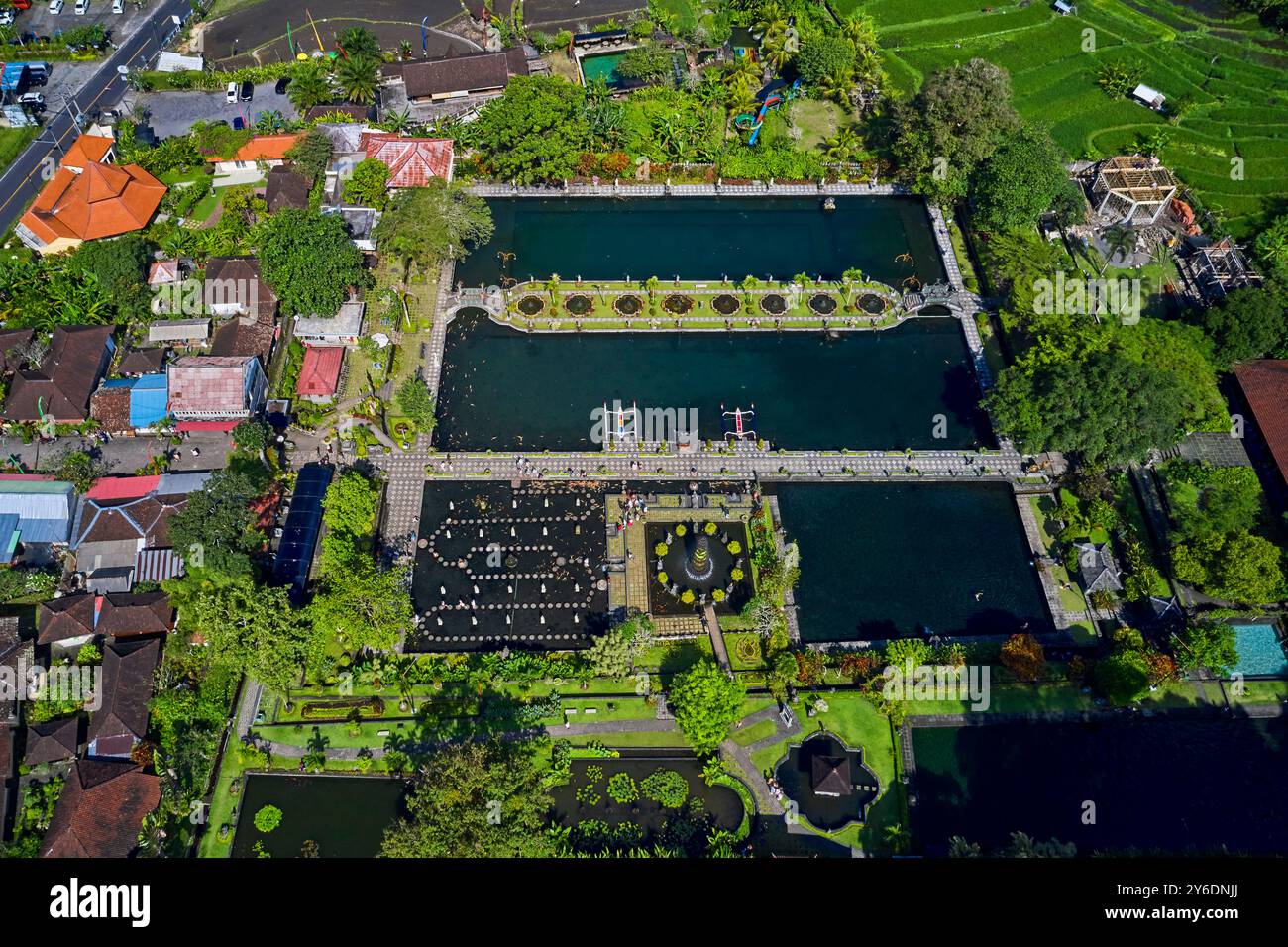 Indonesien, Bali Island, Amlapura, aus der Vogelperspektive des Tirta Gangga Water Palace Stockfoto