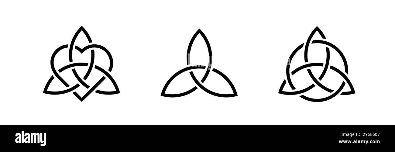 Wikinger-schwarzes Triquetra. Mittelalterlicher keltischer Knoten. Heidnisches religiöses Symbol. Stock Vektor