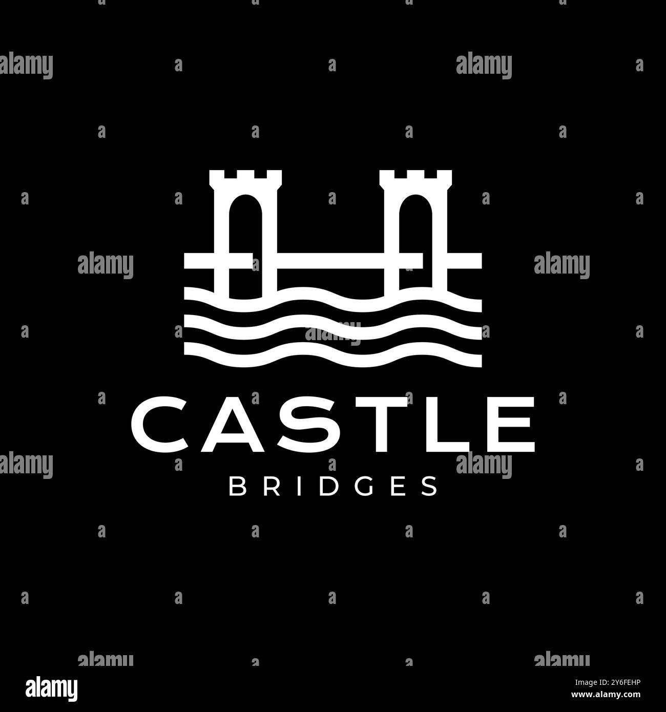 Kabel blieb Brücke Burg Meer See Ozean Bau einfaches Logo Design Vektor Icon Illustration Stock Vektor