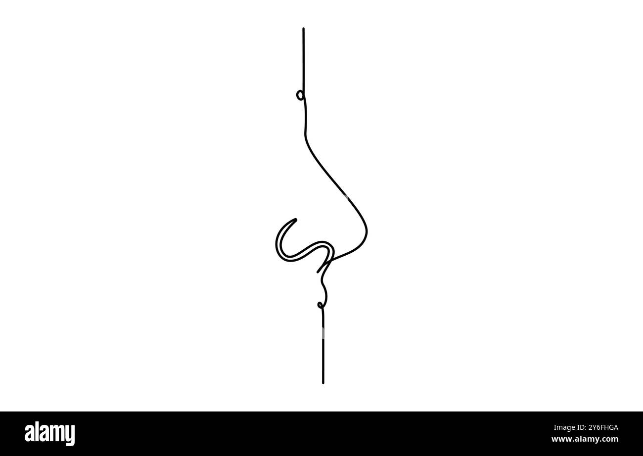 Hand gezeichneter menschlicher Sinnesorganvektor, menschliche Nase eine Linie Kunstzeichnung Stock Vektor