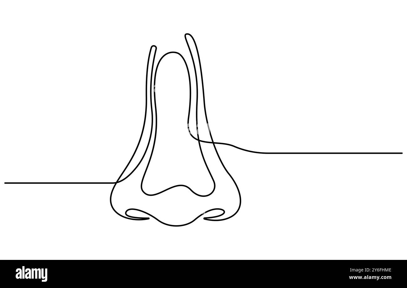 Hand gezeichneter menschlicher Sinnesorganvektor, menschliche Nase eine Linie Kunstzeichnung Stock Vektor