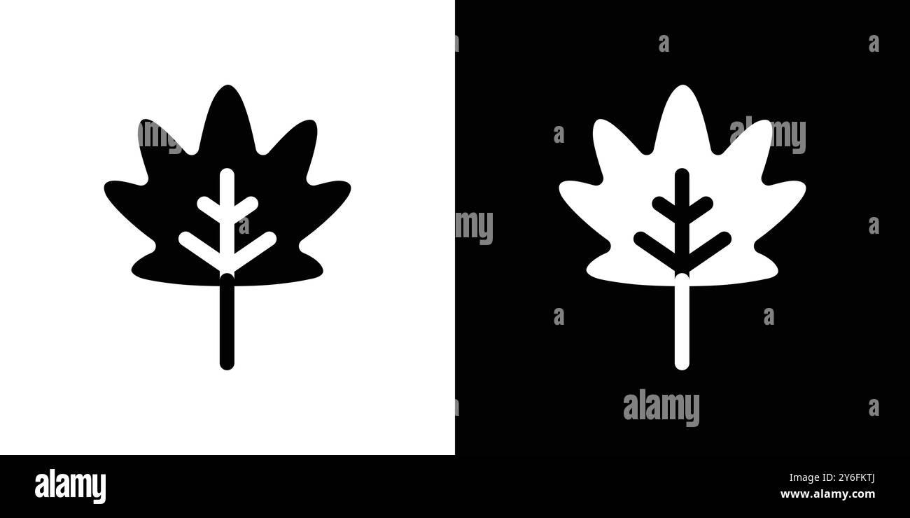 Ahornblatt-Symbol in dünner Linienkontur und linearem Vektorzeichen gesetzt Stock Vektor