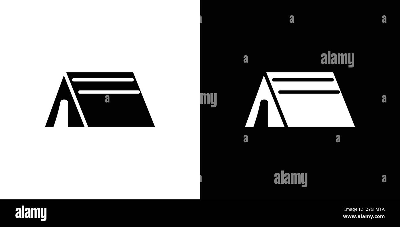 Zelt-Symbol in dünner Linienkontur und linearem Vektorzeichen Stock Vektor