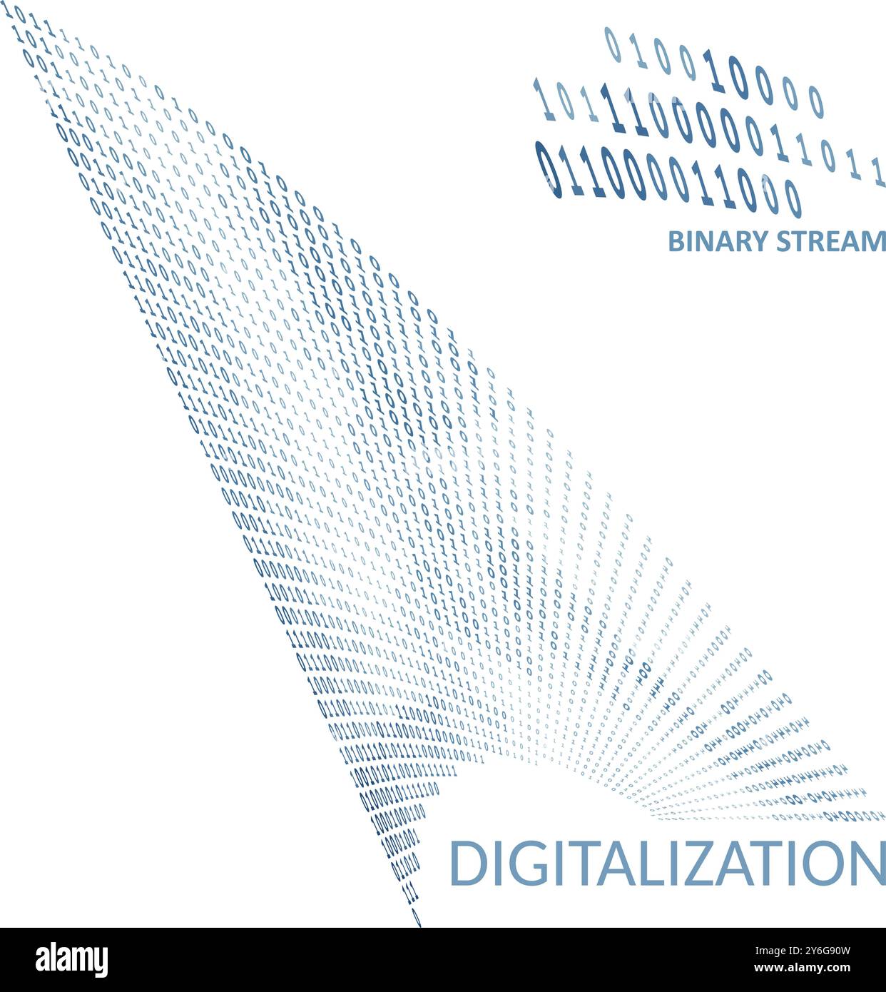 Digitalisierung. Binärer Code-Stream nach Eins und Nullen. Vektorgrafiken Stock Vektor