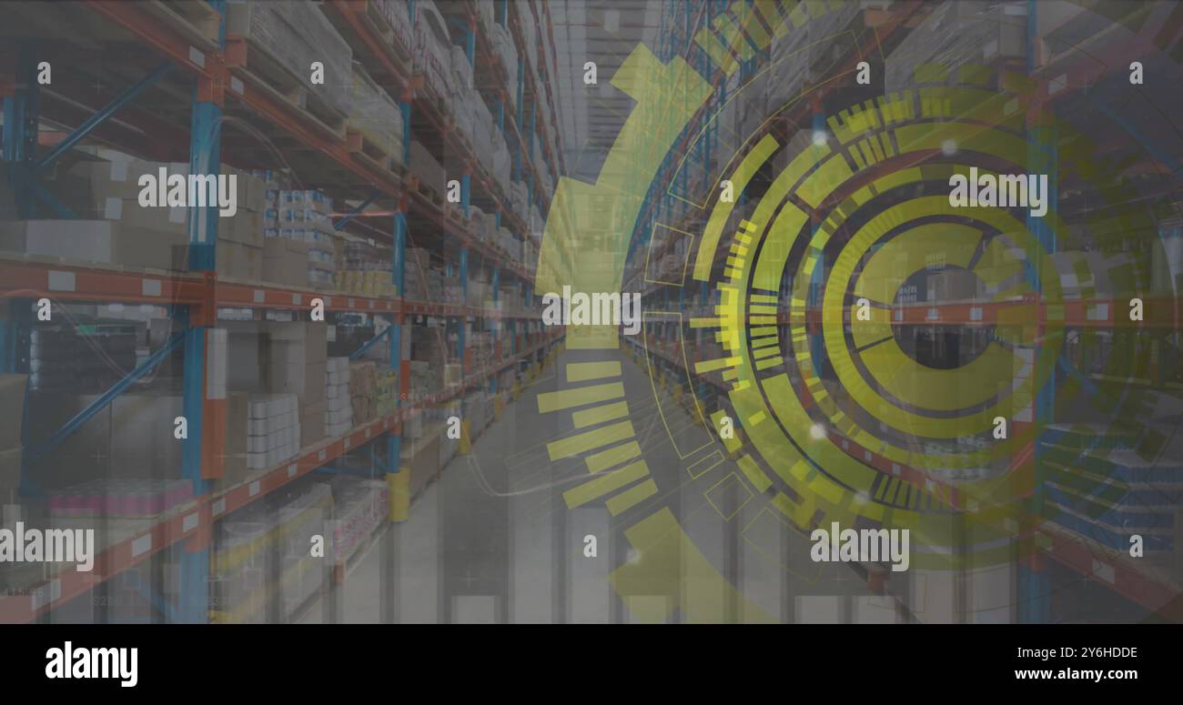 Bild der Datenverarbeitung mit Scope-Scan über Warehouse Stockfoto