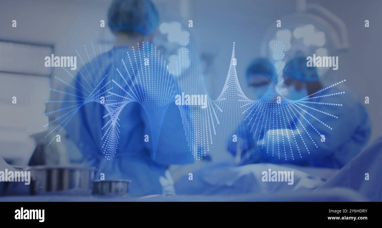 Bild von dna-Strangdrehungen über verschiedenen Vorern Stockfoto