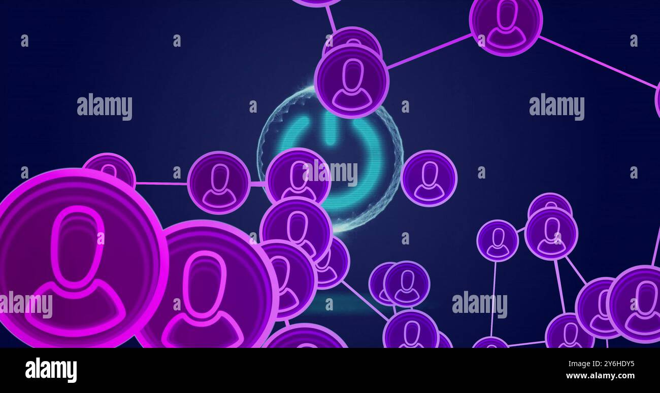 Netzwerk verbundener Benutzersymbole über digitalem Hintergrund Stockfoto