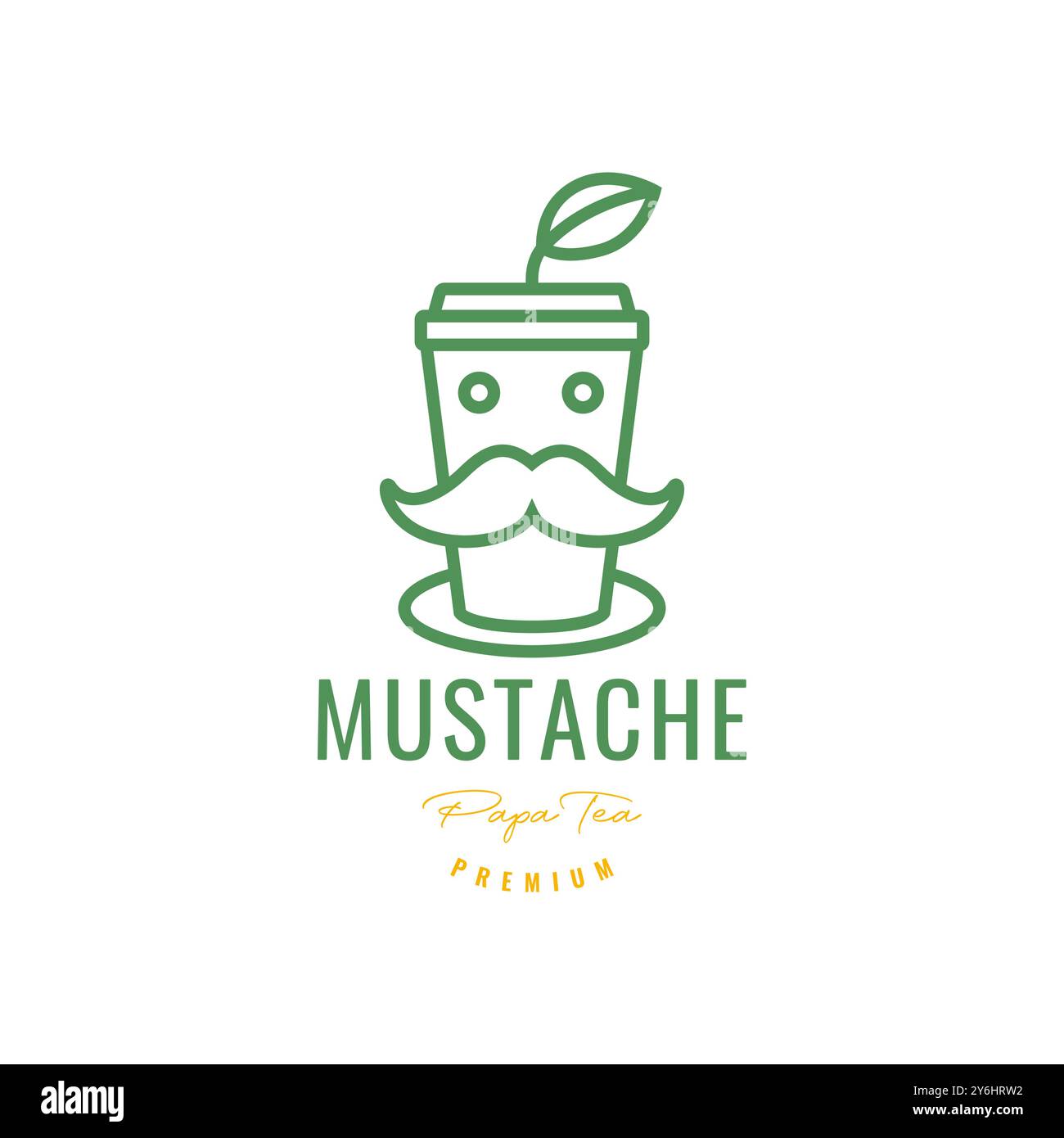 Alter Mann Gesicht Schnurrbart Kaffee Tee Tasse Mascot Linie Stil minimales einfaches Logo Design Vektor Icon Illustration Stock Vektor