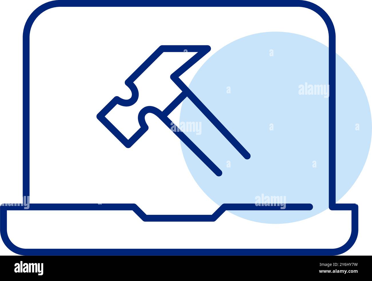 Hammersymbol auf Laptop. Computerreparaturen und Hardware-Engineering-Lösungen. Pixelperfektes, bearbeitbares Konturvektorsymbol Stock Vektor