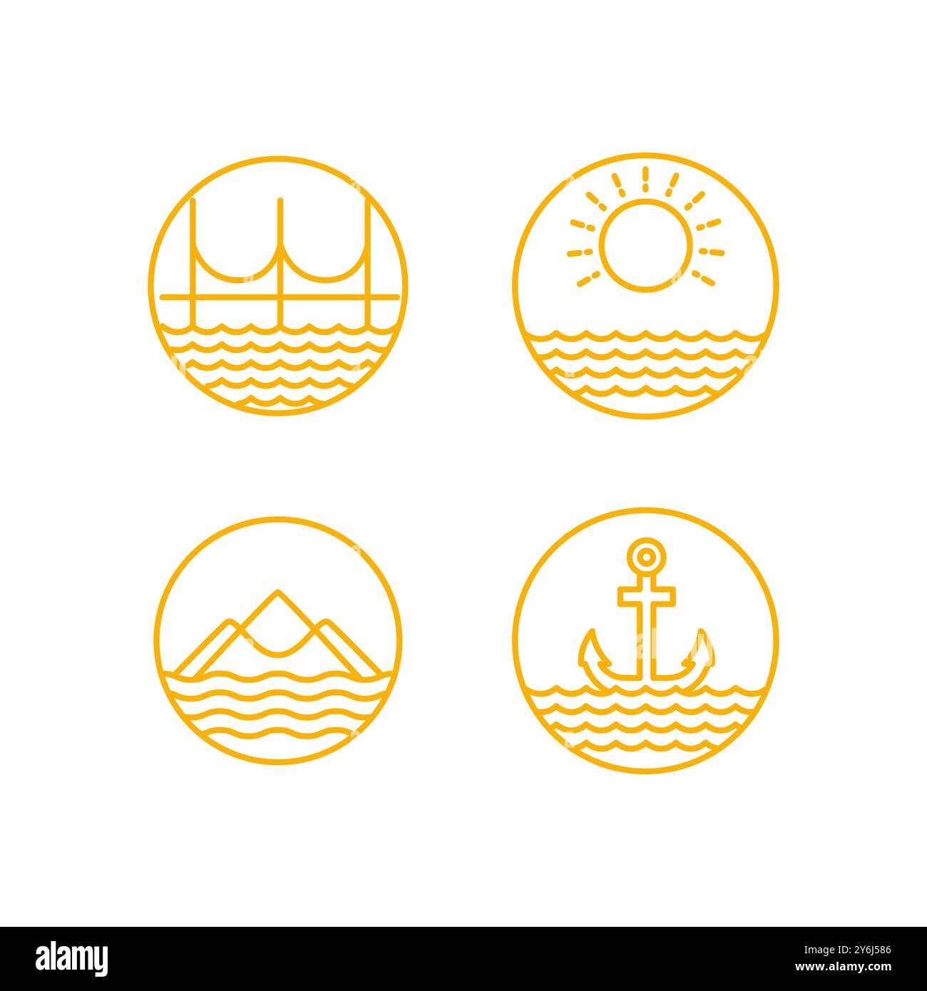 Ozeanlinie Symbol Set Design Vektor Stock Vektor