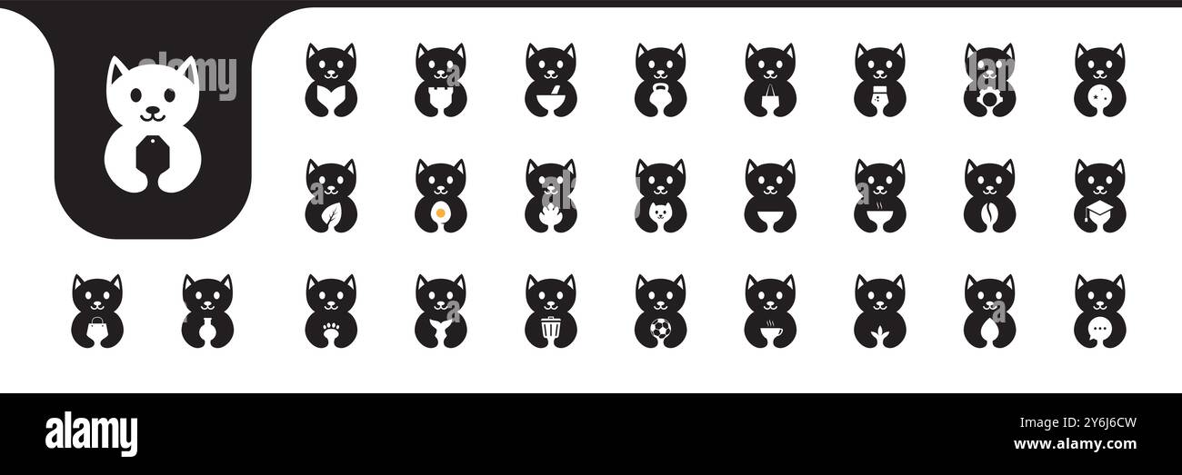 Cat Cute Flat Icon Set Kollektion Logo Design Vektor Stock Vektor