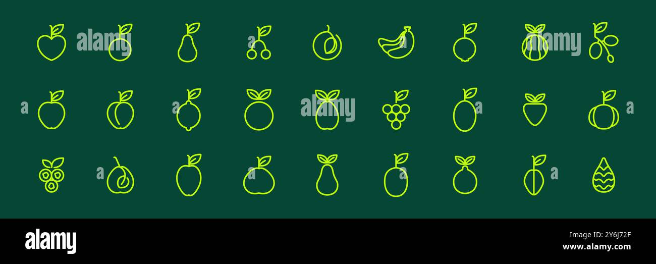 Fruits Collection Line Style Moderne Minimal einfache Icon Set Logo Design Vektor Illustration Stock Vektor