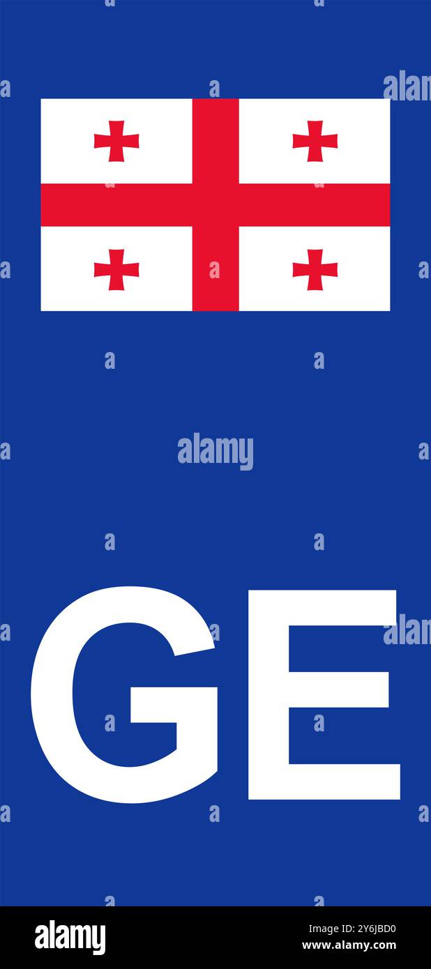 Georgisches Euroband mit nationalem Symbol: Blauer Hintergrund, der die Identität der Europäischen Union und Georgiens für die Fahrzeugzulassung darstellt. Stock Vektor