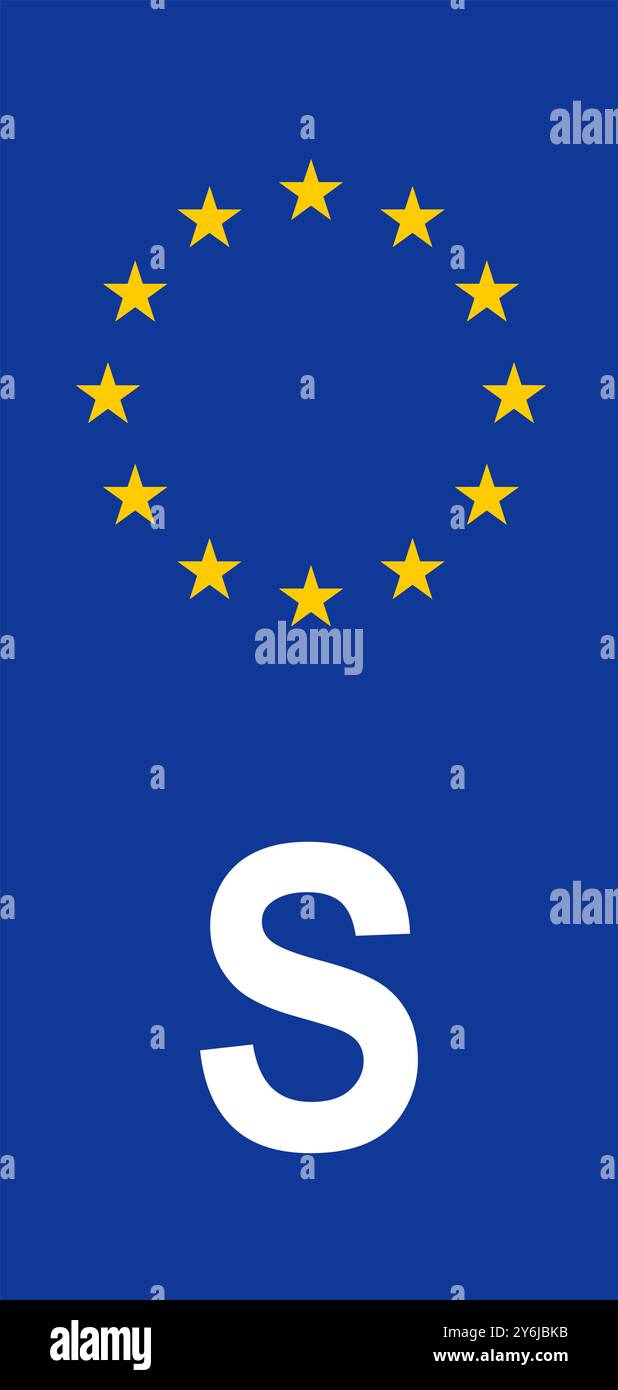 Serbisches Euroband mit nationalem Symbol: Blauer Hintergrund, der die Identität der Europäischen Union und Serbiens für die Fahrzeugregistrierung darstellt. Stock Vektor