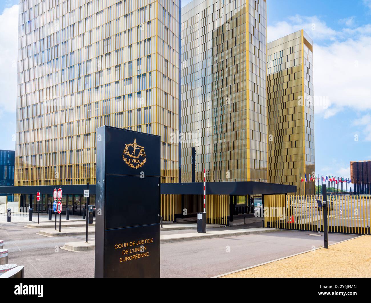 Türme des Gerichtshofs der Europäischen Union (EuGH), der Justizbehörde der Europäischen Union, in Luxemburg-Stadt. Stockfoto