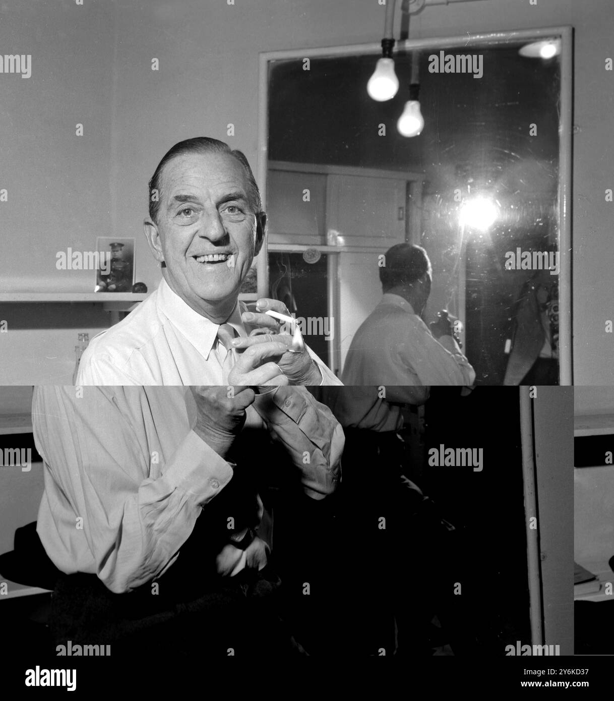 Schauspieler Stanley Holloway letztes Mal in der Garderobe des Drury Lane Theatre nach dreieinhalb Jahren in My Fair Lady als Mr. Doolittle 1959 Stockfoto