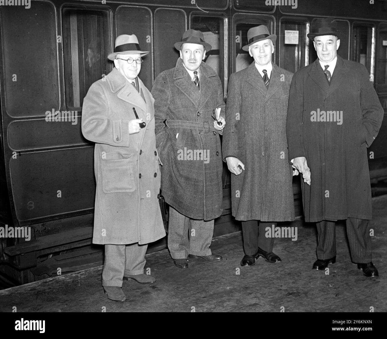 In St. Pancras. Ab nach Australien. Mitglieder der National Farmers Union. Kapitän C. Fyfe (Generalsekretär), Herr R.W. Haddon, Herr S. Ricken und Herr J.H. Wain. 12. Februar 1938 Stockfoto