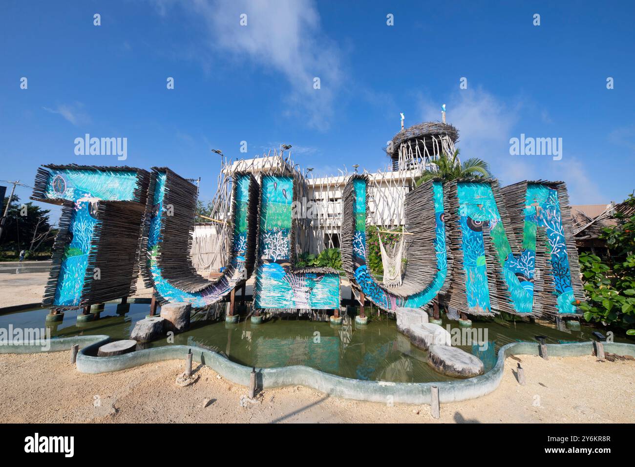 Mexiko, Bundesstaat Quintana Roo, Tulum, Einrichtung am Eingang eines Hotels Stockfoto
