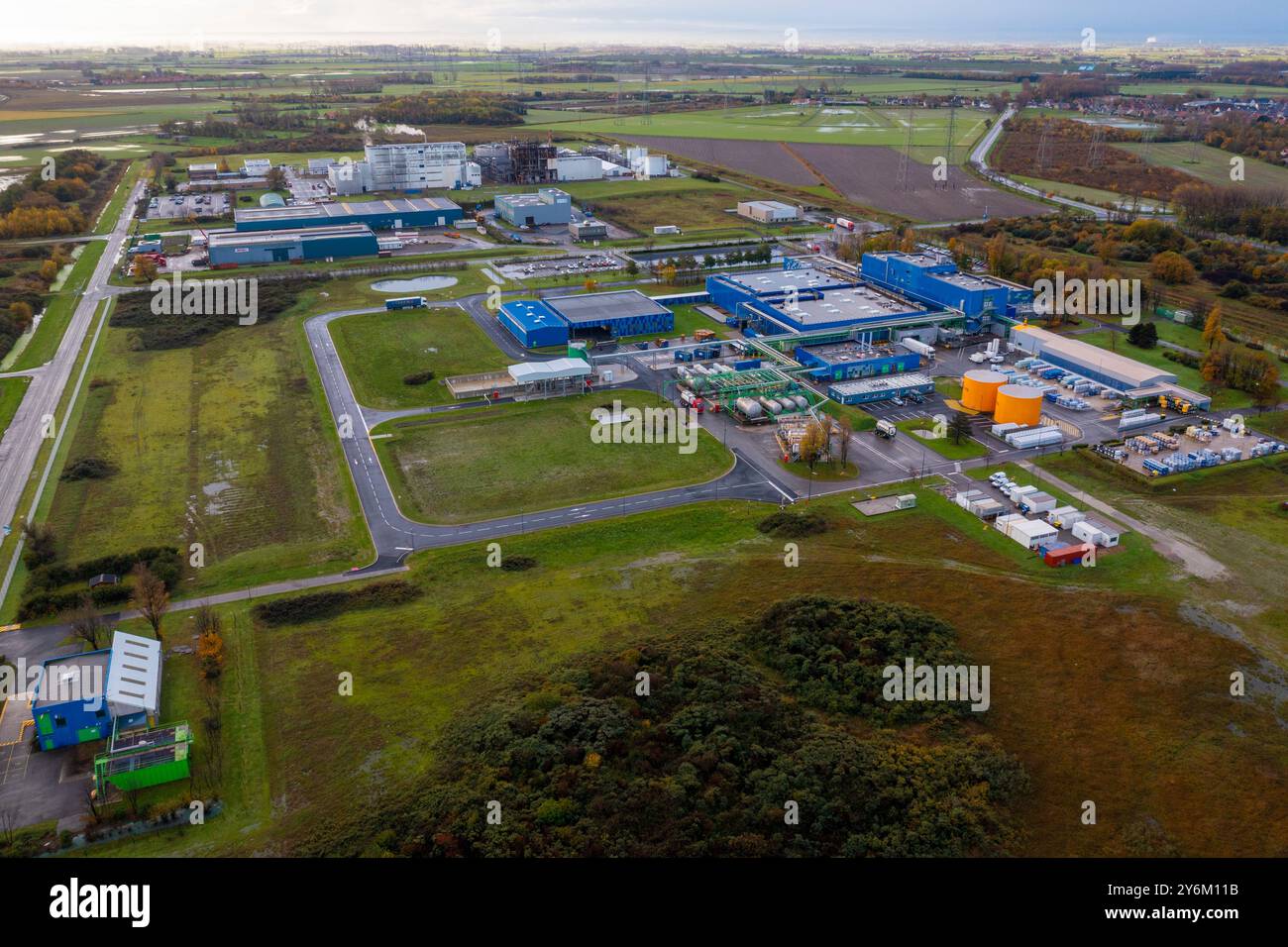 Frankreich, Hauts de France, Departement Nord, Dünkirchen, Saint-Pol-sur-Mer. Kies. BASF Agri-Production SAS. Stockfoto