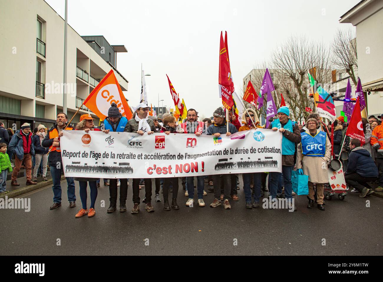 Frankreich, Saint-Nazaire, 44, gewerkschaftliche Demonstration gegen die Rentenreform, 19.01.2023. Stockfoto