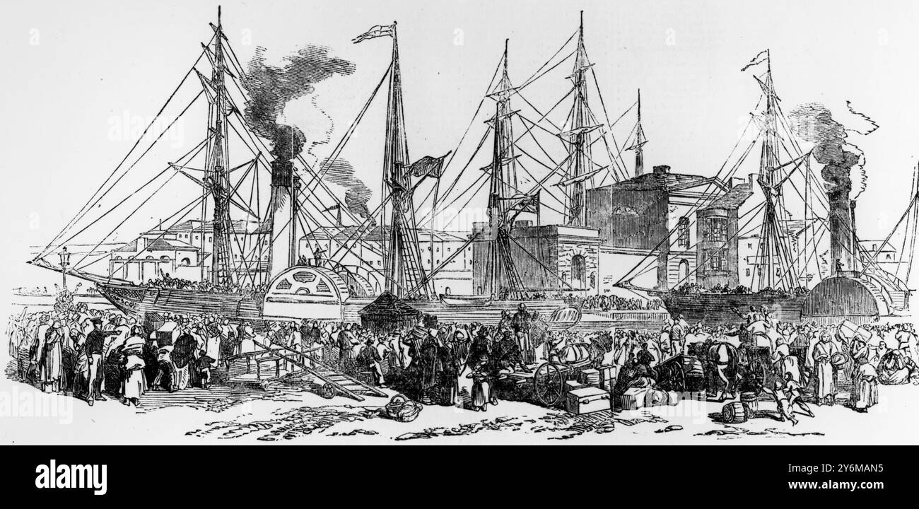 Abfahrt der Dampfschiffe Nimrod und Athlone mit Emigranten an Bord für Liverpool 1851 Stockfoto