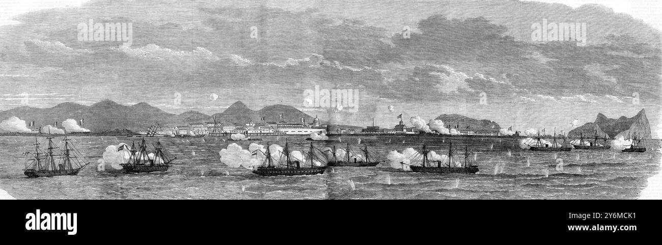 Konflikt zwischen den peruanischen Festungen und den Batterien in Callao und der spanischen Flotte. 30. Juni 1866 Stockfoto