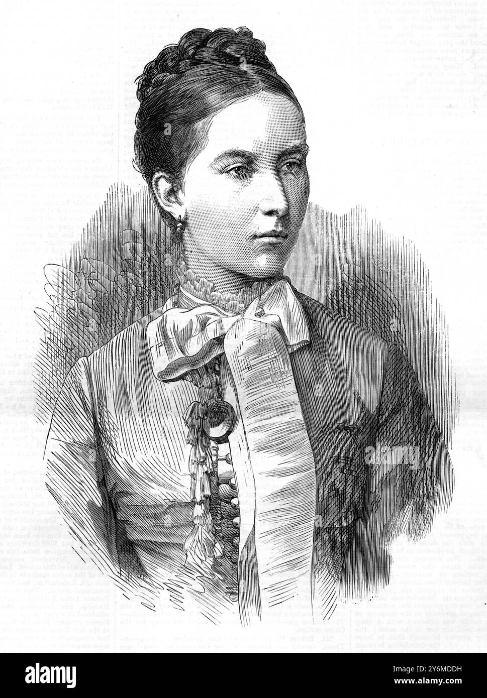 Prinzessin Charlotte von Preußen, Enkelin von Königin Victoria. Prinzessin Charlotte, die älteste Tochter ihrer kaiserlichen und königlichen Hoheit des deutschen Kronprinzen und Prinzessin Royal von Großbritisch und Irland. Sie wurde am 24. Juli 1860 geboren. Am 2. März 1878 war Victoria Elizabeth Augusta Charlotte, Herzogin von Sachsen-Meiningen (24. Juli 1860-1. Oktober 1919) das zweite Kind des Kronprinzen Friedrich von Preußen und der Prinzessin Victoria. Durch ihre Mutter war Charlotte eine Enkelin von Königin Victoria und Prinz Albert von Sachsen-Coburg-Gotha. 1876 verlobt sich Charlotte zu ihrer zweiten Stockfoto