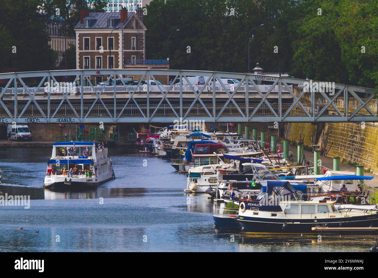 Frankreich, Ile-de-France, Paris, 4. Arrondissement, Passerelle de Mornay, Canal Saint-Martin Stockfoto