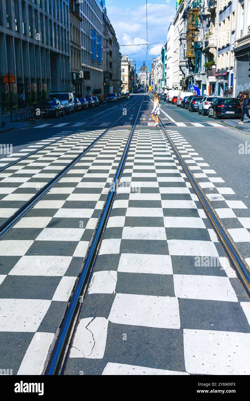 Belgien, Brüssel, Rue Royale, Straßenbahn Stockfoto