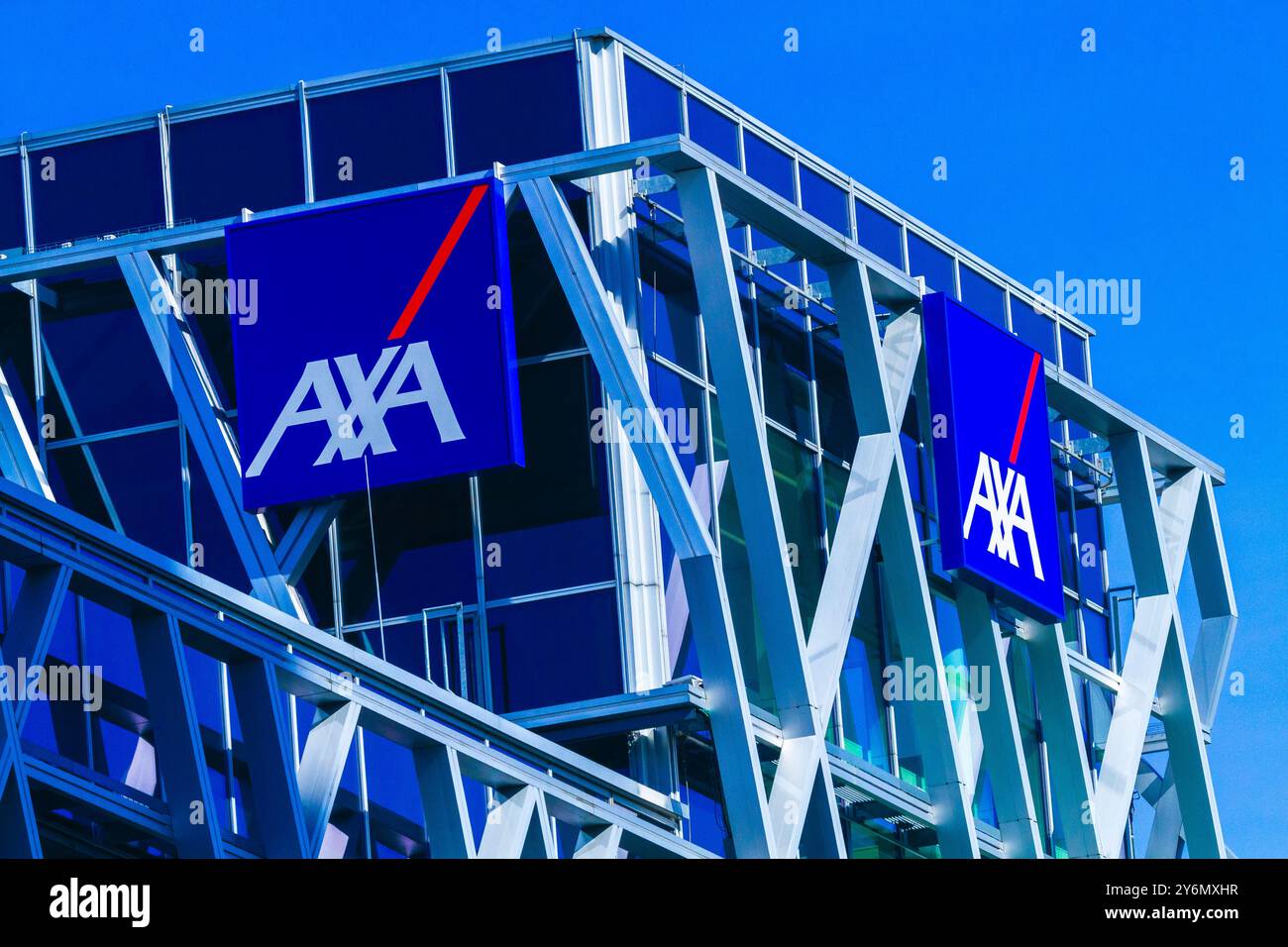 Belgien, Brüssel, AXA Belgien, Axa Banner Stockfoto
