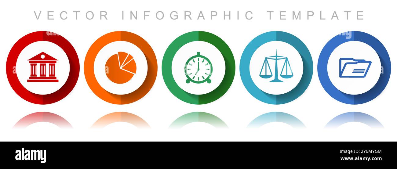 Sammlung von Vektorsymbolen für den Bildungsbereich, verschiedene Symbole wie Architektur, Diagramm, Uhr, Waagen und Ordner, Infografik-Vorlage in EPS 1 in flachem Design Stock Vektor