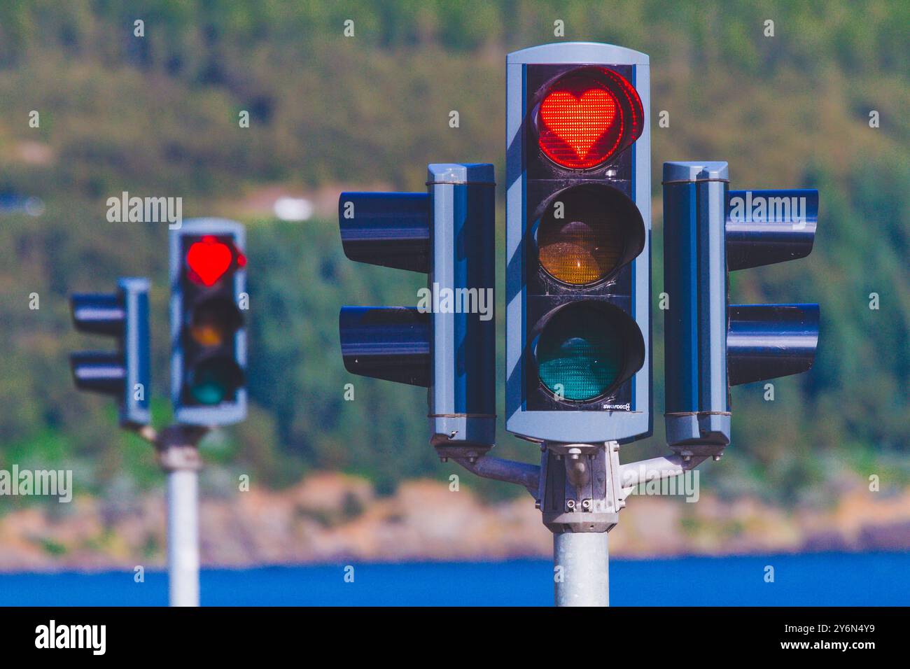 Island, Akureyri, eine Ampel in Herzform Stockfoto