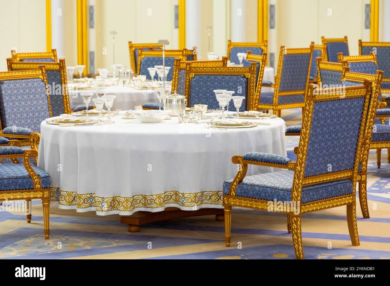 Vereinigte Arabische Emirate, Abu Dhabi. Präsidentenpalast der Vereinigten Arabischen Emirate. Qasr Al-Watan. Das Präsidentenbankett Stockfoto