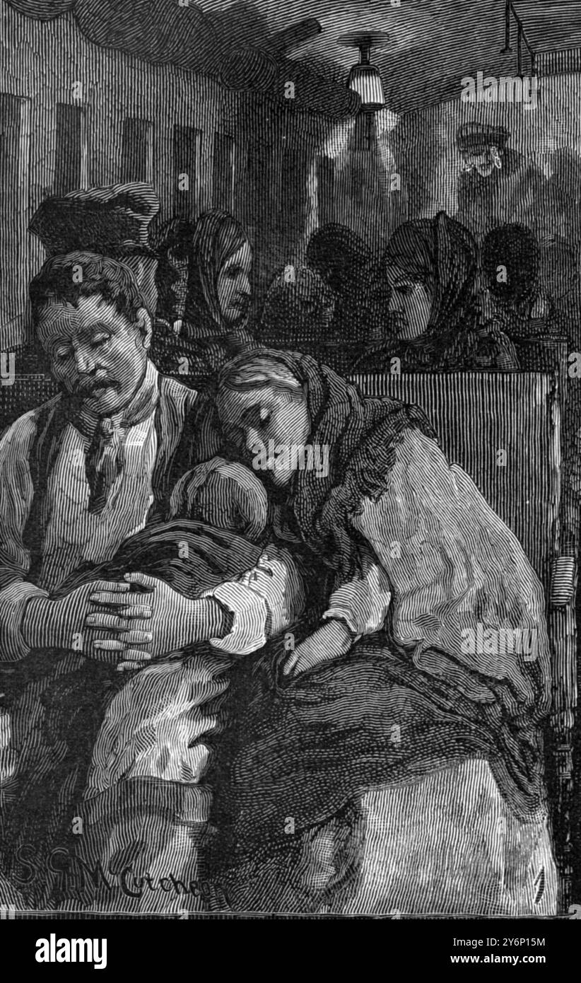 Immigranten in Amerika eine Nacht in den Eisenbahnwaggons, die nach Westen fahren 1886 Stockfoto
