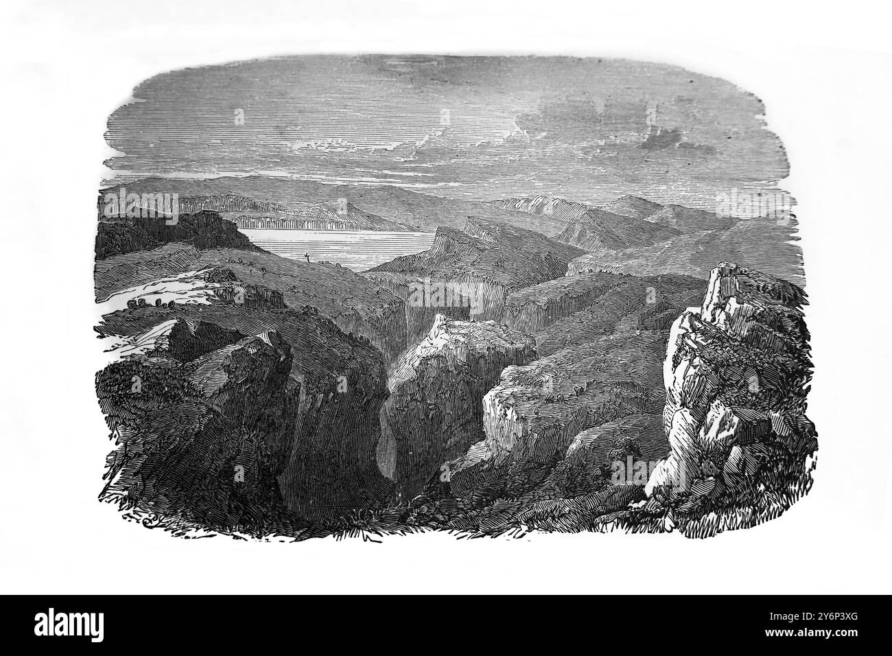 Illustration des biblischen Platzes Engedi in der Antike National Comprehensive Family Bible (John Harrop Manchester) Stockfoto