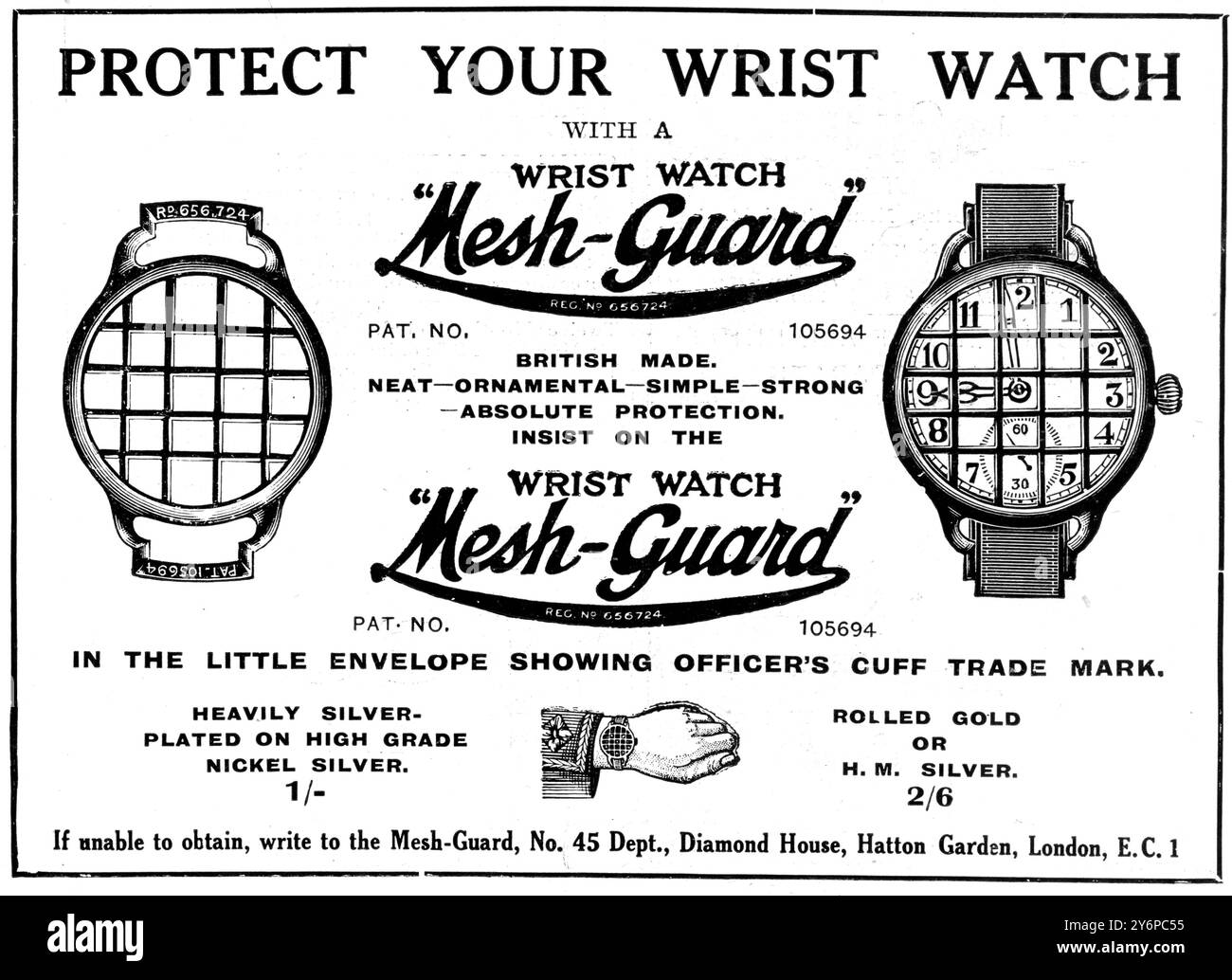 Werbung für einen Netzschutz der Armbanduhr Stockfoto