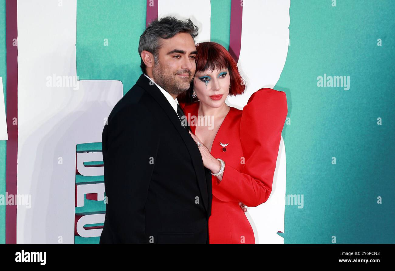 London, Großbritannien. September 2024. Michael Polansky und Lady Gaga nehmen an der britischen Premiere von „Joker Folie à Deux“ auf dem Cineworld Leicester Square in London Teil. Quelle: SOPA Images Limited/Alamy Live News Stockfoto