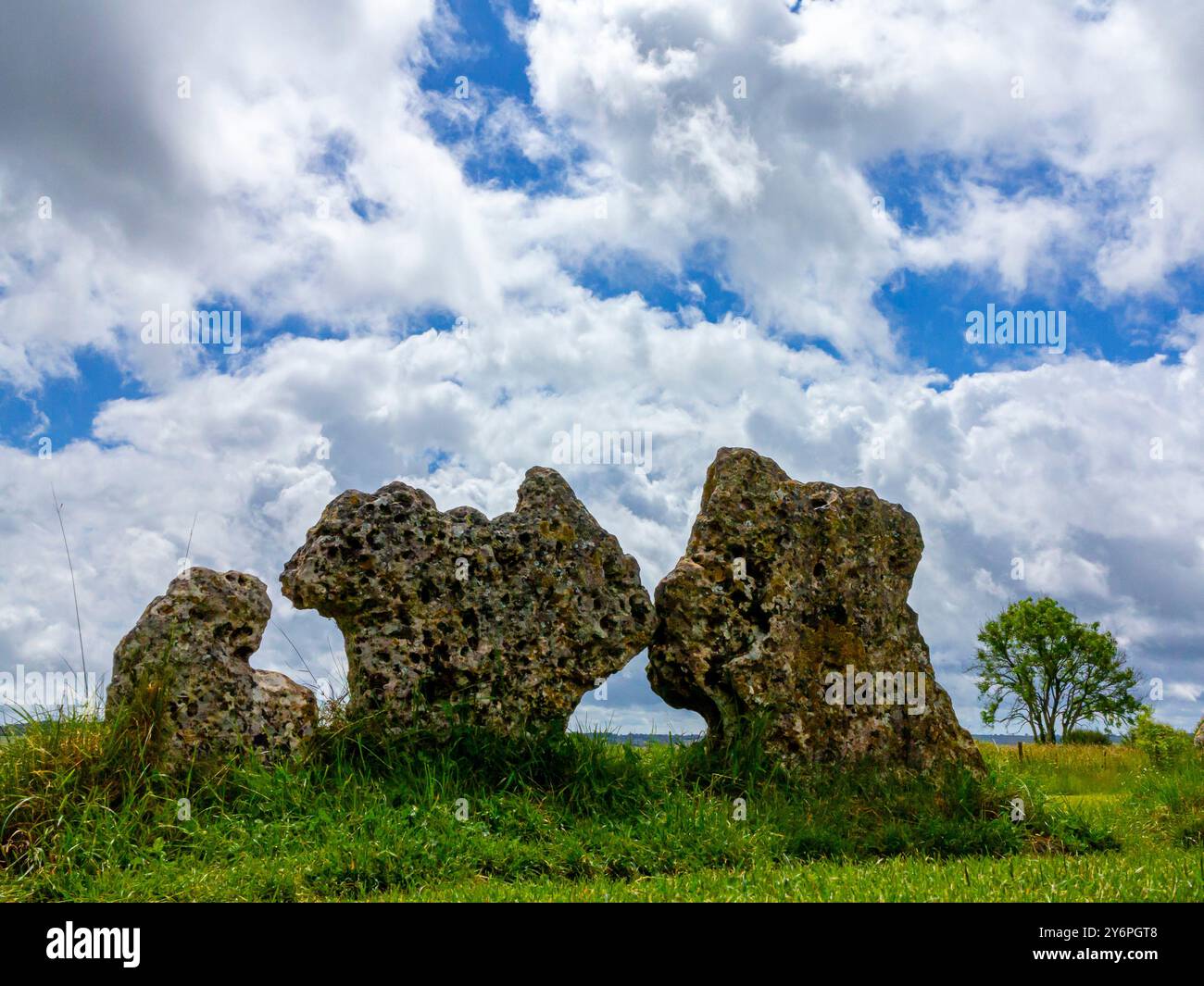 The King's Men, ein Steinkreis, der im späten Neolithikum oder frühen Bronzezeit errichtet wurde und Teil der Rollright Stones in Oxfordshire, Großbritannien, ist Stockfoto