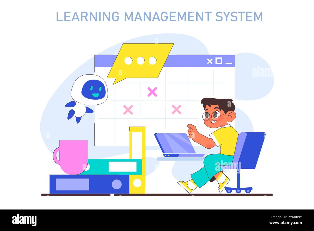 Lernmanagementsystem oder LMS. Modernes Online-Bildungssystem. Schulungs- und Übungssoftware mit effektivem Rahmen für Online-Kurse. Illustration des flachen Vektors Stock Vektor