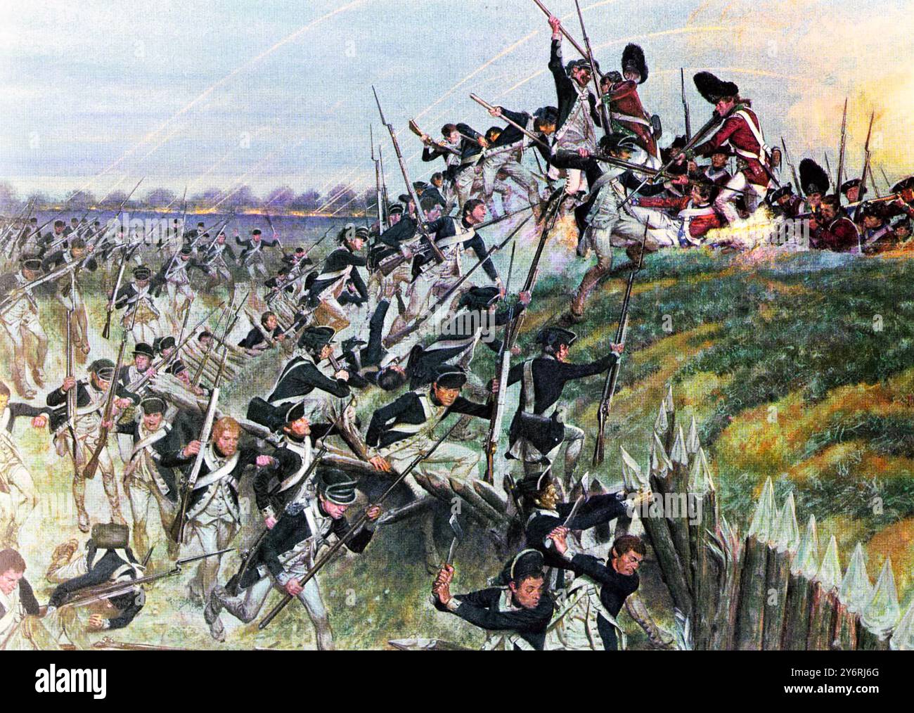 BELAGERUNG VON YORKTOWN 1781. Sturm auf Redoubt No 10 am 14. Oktober gemalt von Hugh McBarron Jr. Stockfoto