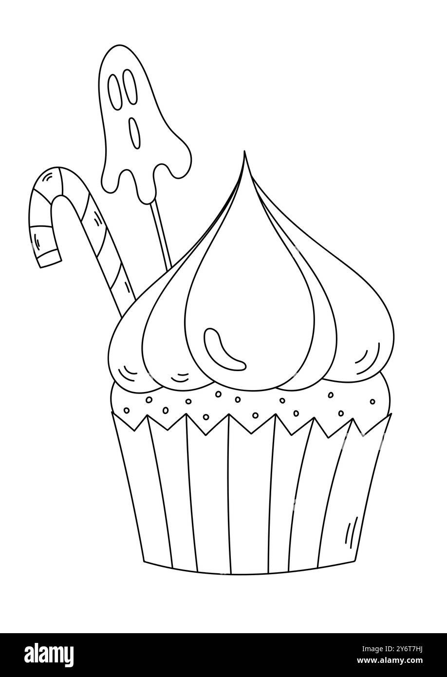 Ausmalseiten Eines Halloween-Weihnachtsmuffins mit Bonbons Stock Vektor