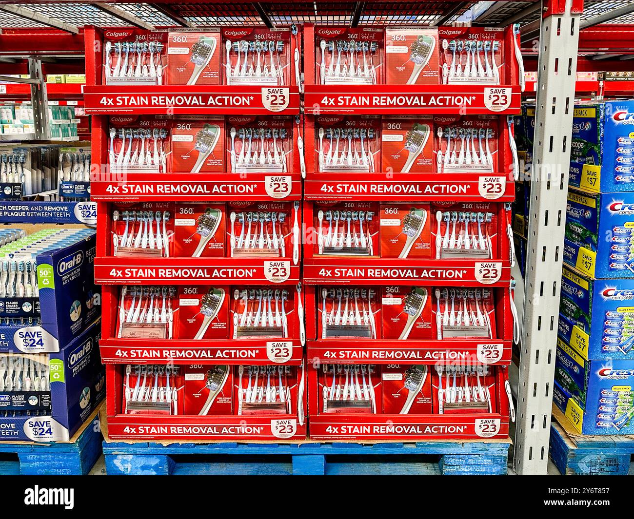 Colgate Zahnbürsten zum Verkauf in einem Sam's Großhandel Club Stockfoto